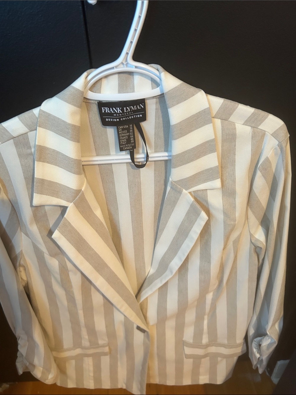Frank Lyman Design Cream and Taupe Striped Blazer